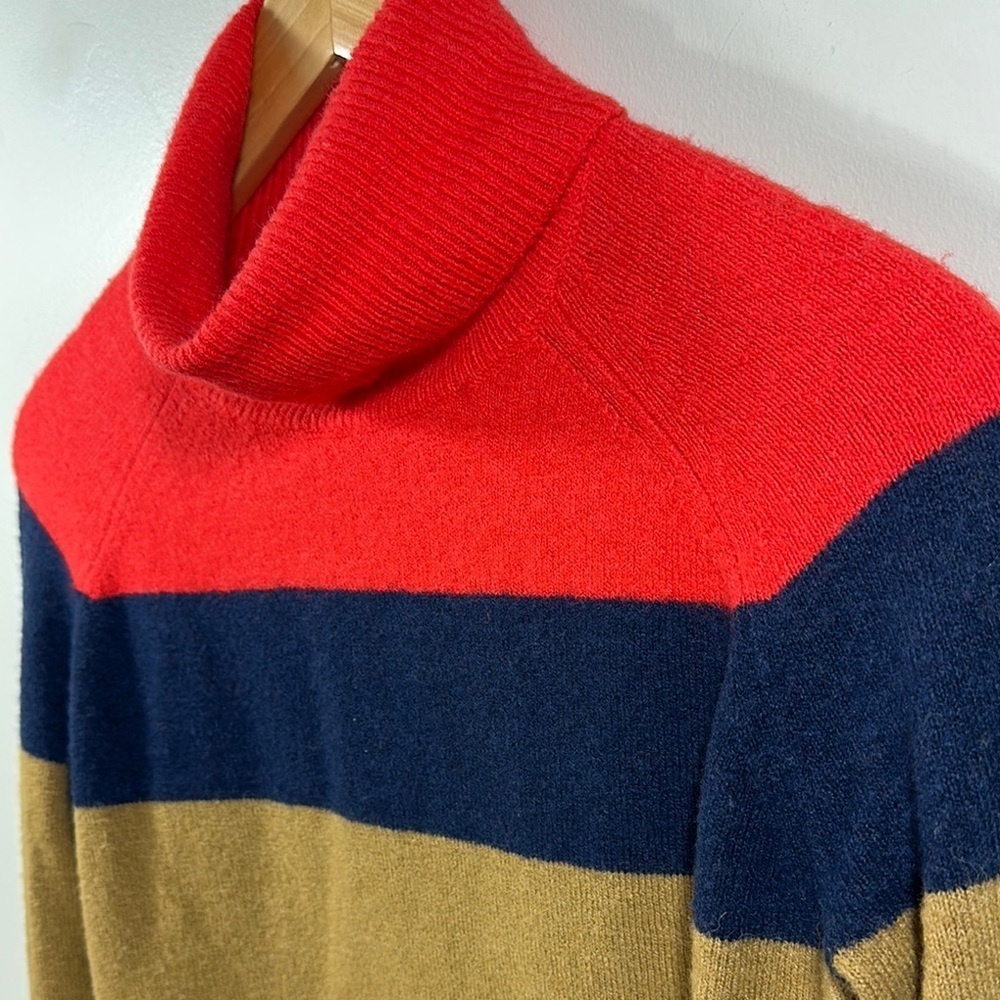 J. Crew Red, Navy, and Tan Striped Colorblock Turtleneck Long Sleeve Sweater XXS - Picture 3 of 7